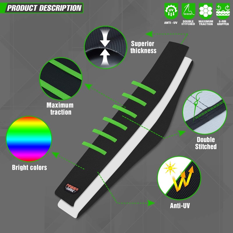 fewfuss Universial Dirt Bike Seat Cover - Soft Ribbed Rubber Seat Covers for Motorcross Enduro Green - Image 5
